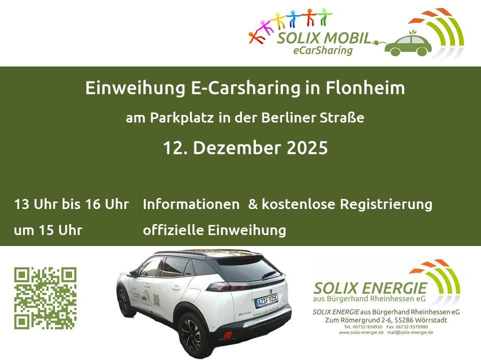 Einweihung eCarSharing in Flonheim am 12.12.2025 , 13-16 Uhr, offizielle Einweihung um 15 Uhr